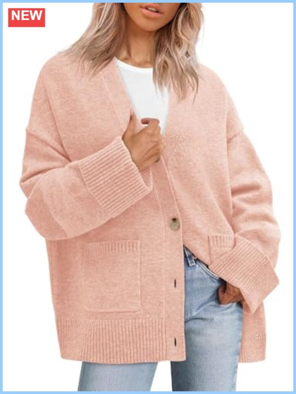 Chunky Knit Oversized Cardigan Sweater with Pockets Button Down